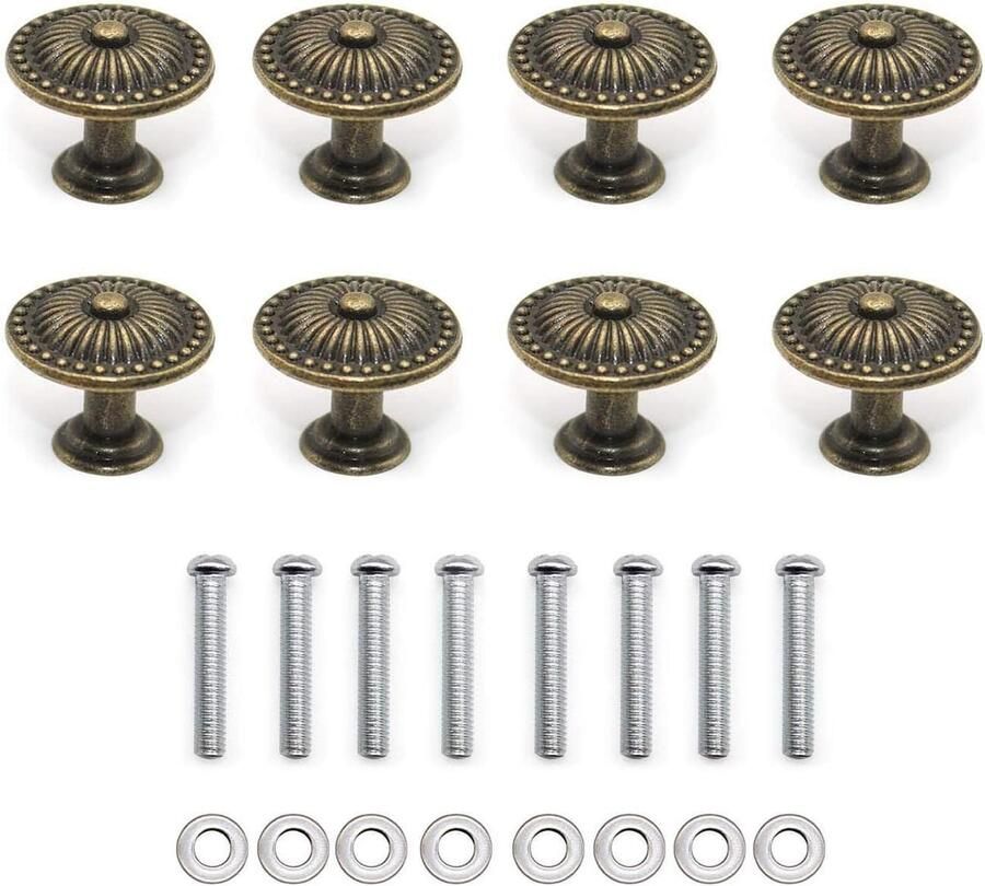 Ronde Kastknoppen Set van 8 stuks voor Interieur Deuren Vintage Ladekast Handvat voor Keuken & Woonkamer Inclusief Schroeven Bronzen Handvatten