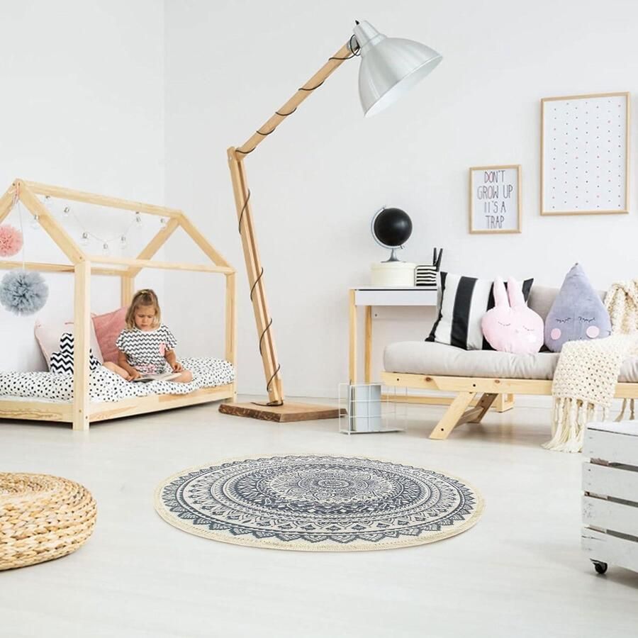 Ronde katoenen vloerkleden 90 cm hand geweven wasbaar cirkel tapijt Boheemse patroon vloermatten boho tapijt slaapkamer woonkamer bank salontafel schommel stoel bed. vloerkleed