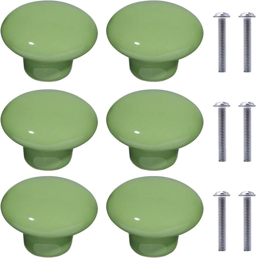Ronde keramische meubelknoppen 6 stuks groen geschikt voor kinderkamer en keuken