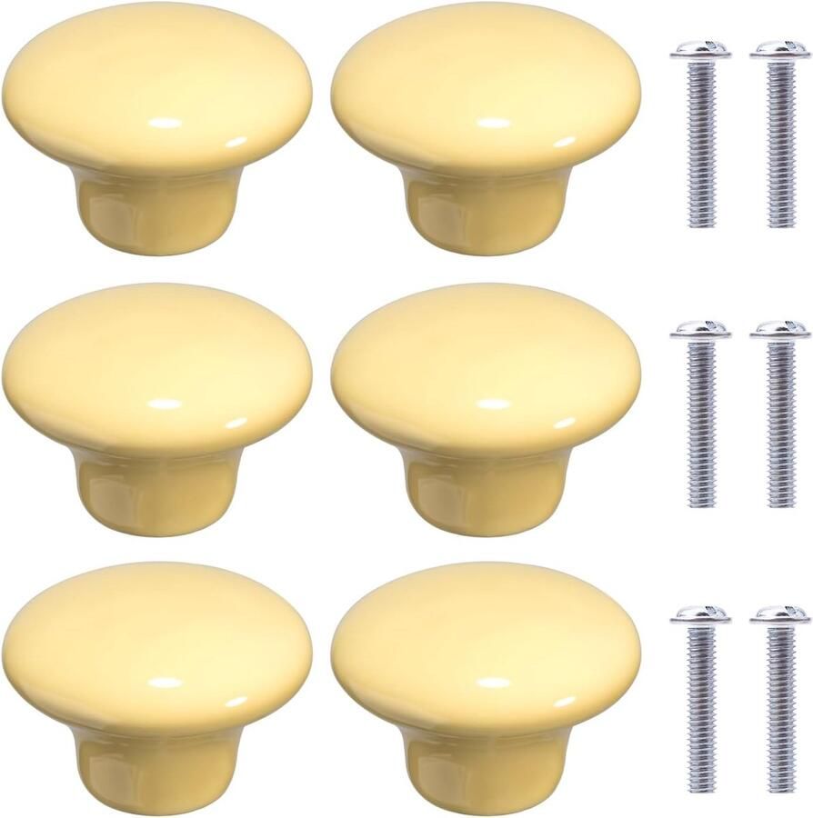Ronde keramische meubelknoppen 6 stuks lichtgeel voor kinderkamer en keuken