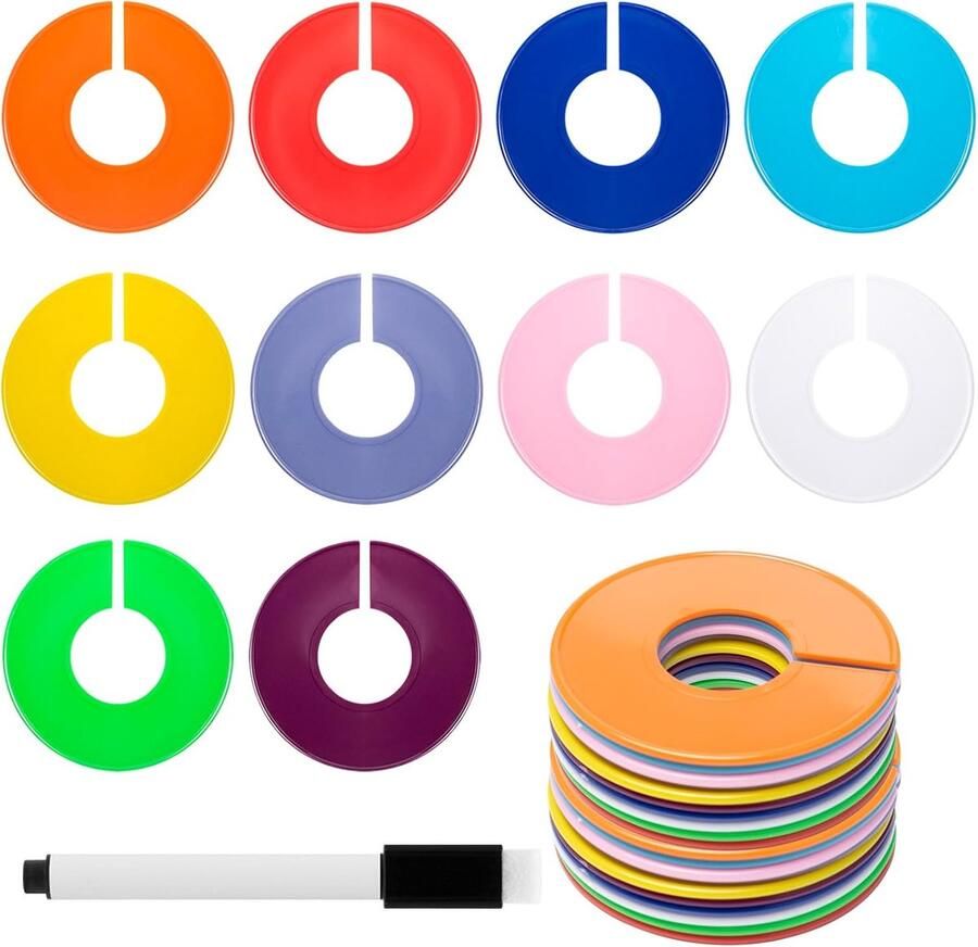 Ronde Kledinghangers Verdelers Maatverdeler voor Kledingrek 30 stuks 10 kleuren Kunststof