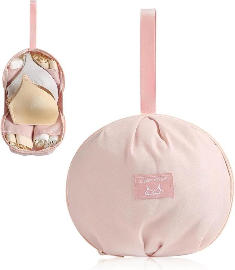 Ronde kledingopbergzakken met grote opening en rits Roze Ideaal voor op reisichtigbare ondergoedorganizer voor vrouwen en meisjes