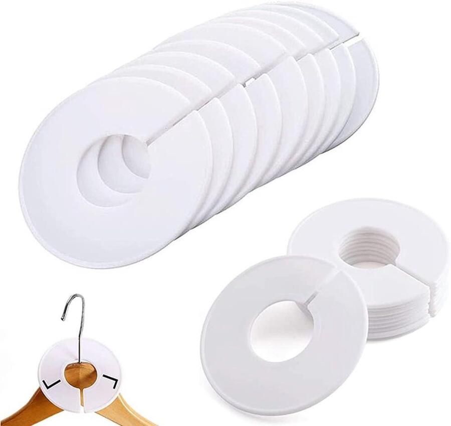 25 stuks ronde kledingrekverdelers Blanco plastic ringgarderobe-kledingverdelers voor kasten en winkelhangers (wit)