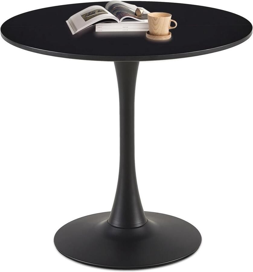 Ronde kleine eettafel voor keuken en woonkamer – Salontafel voor 2-4 personen in zwart