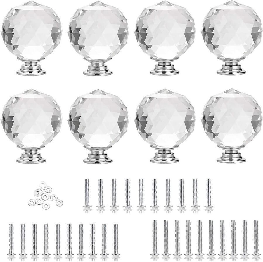 Ronde Kristal Glas Kast Deur Knoppen Moderne Laden Pull Handgrepen voor Keuken Badkamer Slaapkamer 8 Stuks 30mm - Foto 2