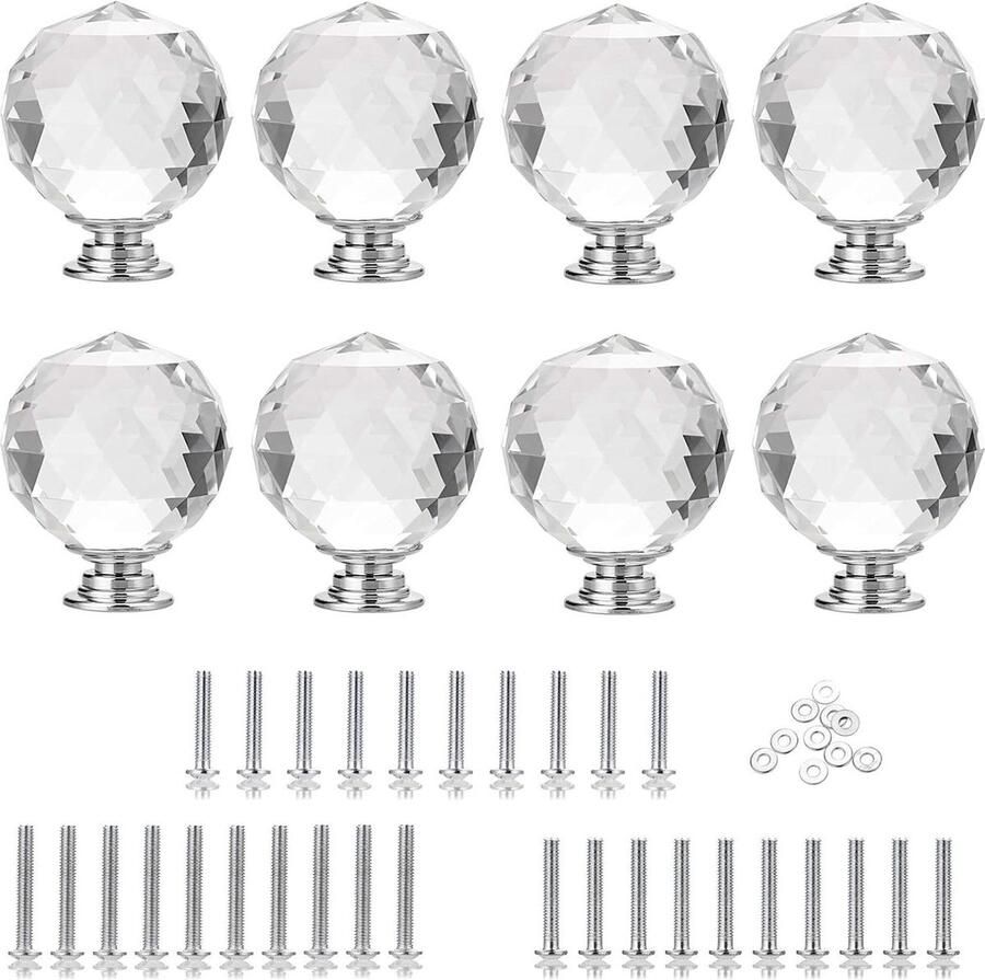 Ronde Kristal Glas Kast Deur Knoppen Moderne Laden Pull Handgrepen voor Keuken Badkamer Slaapkamer 8 Stuks 30mm