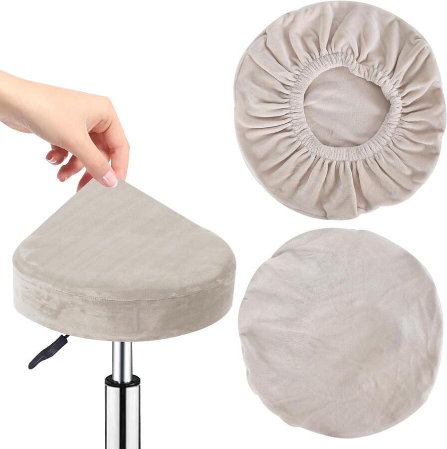 Ronde Kruk Deksel Ronde Stoel Deksel Wasbare Stoelbedekking voor Eetkamerstoelen 32-38cm Elatische Stoelhoes Beige