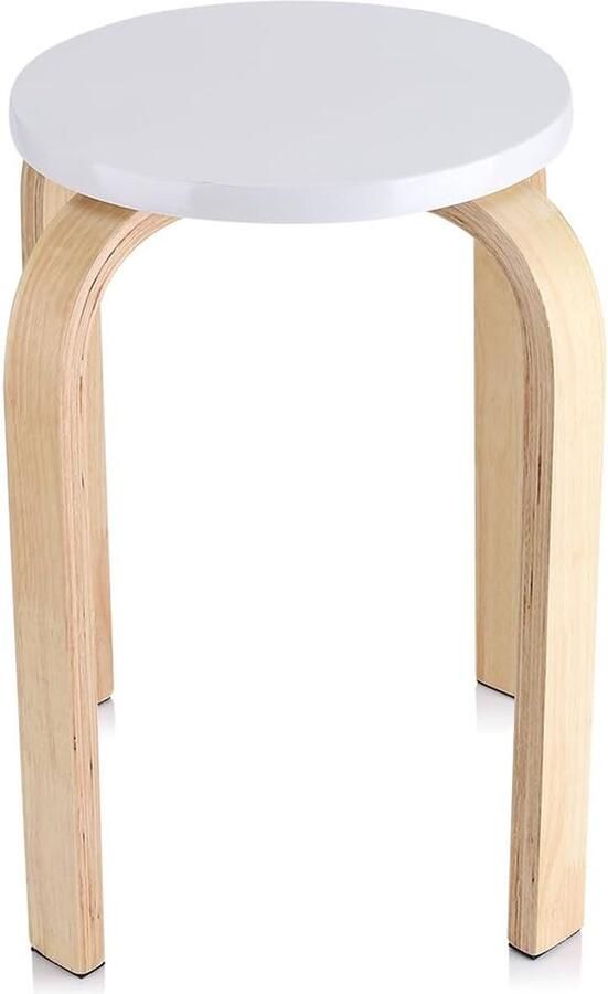 Ronde kruk stapelbare houten douchestoel badkamerkruk thuiskruk 45 5x30cm wit (1 stuk)