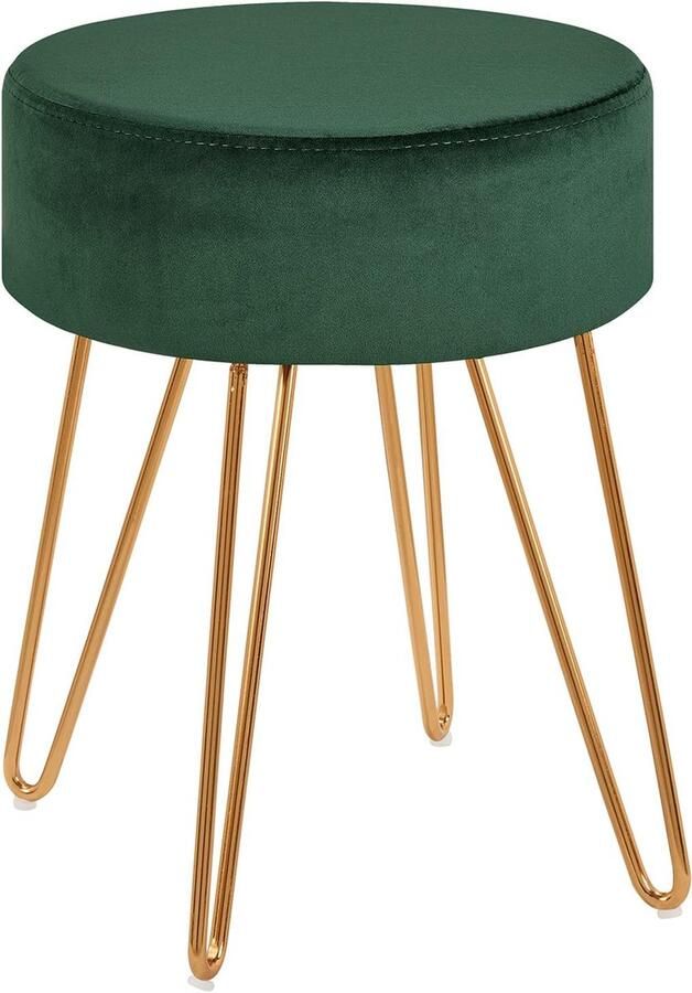Ronde kruk van fluweel stof voetsteun bekleding voeten metaal kleurkeuze 9111 donkergroen materiaal: fluweel