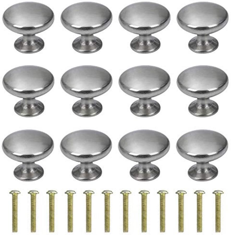 Ronde Ladeknoppen 30 mm Meubelknoppen voor Kasten en Lades 12 Stuks Zilver Geborsteld