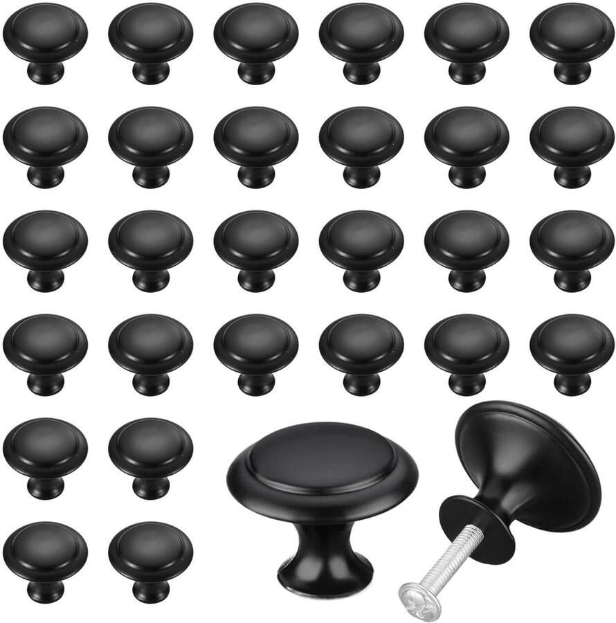 Ronde ladeknoppen kastknoppen 30 stuks zwart