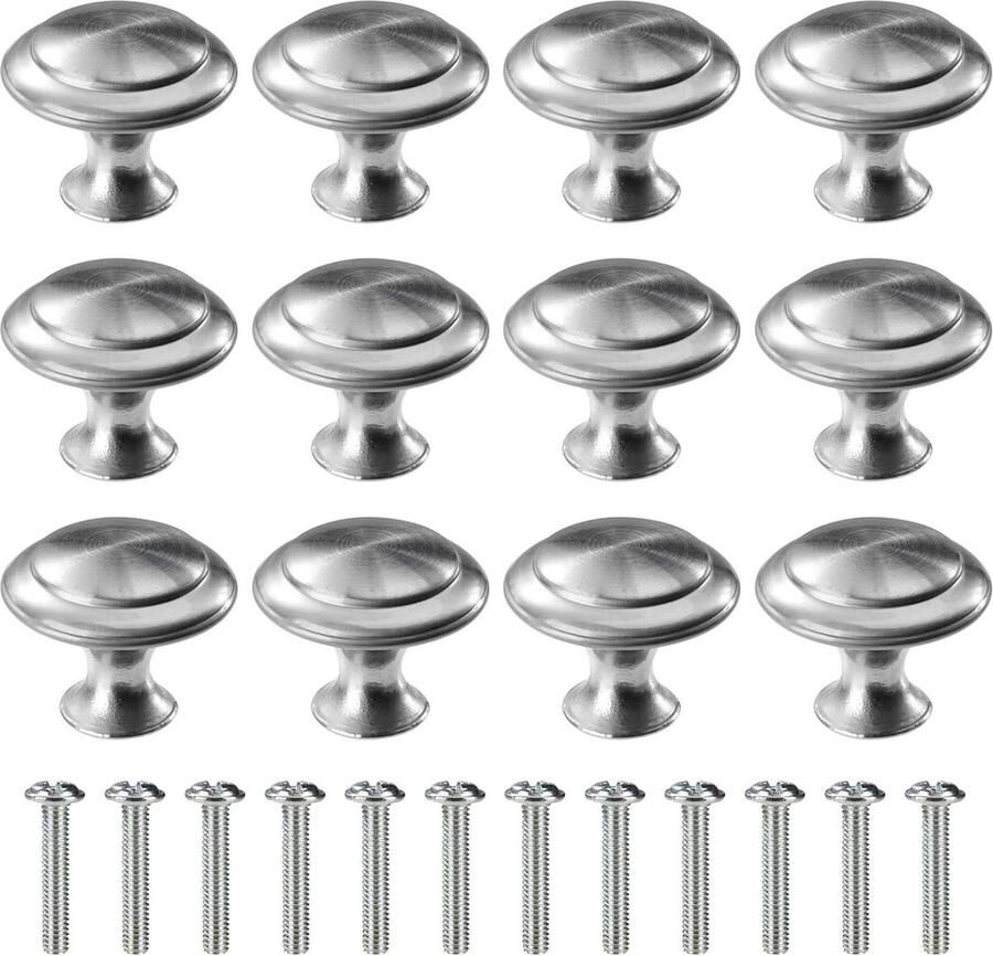 Ronde ladeknoppen meubelknoppen met schroeven knoppen voor kast lade commode keuken 30 mm 12 stuks zilver