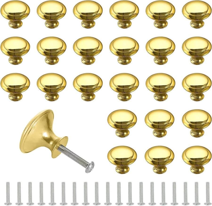 25-delige set Goudkleurige ladeknoppen Meubelknoppen voor Kasten en Laden Ø30 mm Inclusief Schroeven Geschikt voor Keukenmeubels en Ladekasten