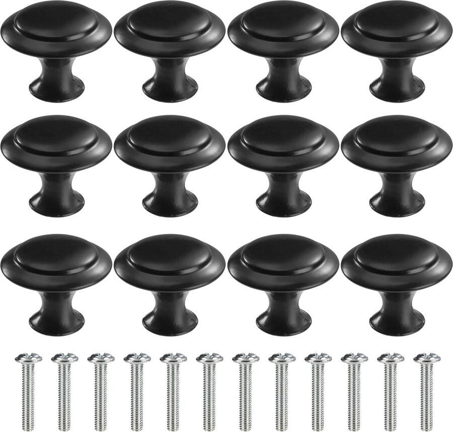 Ronde Ladeknoppen voor Meubels Zwarte Knoppen voor Kasten en Lades 30 mm 12 Stuks