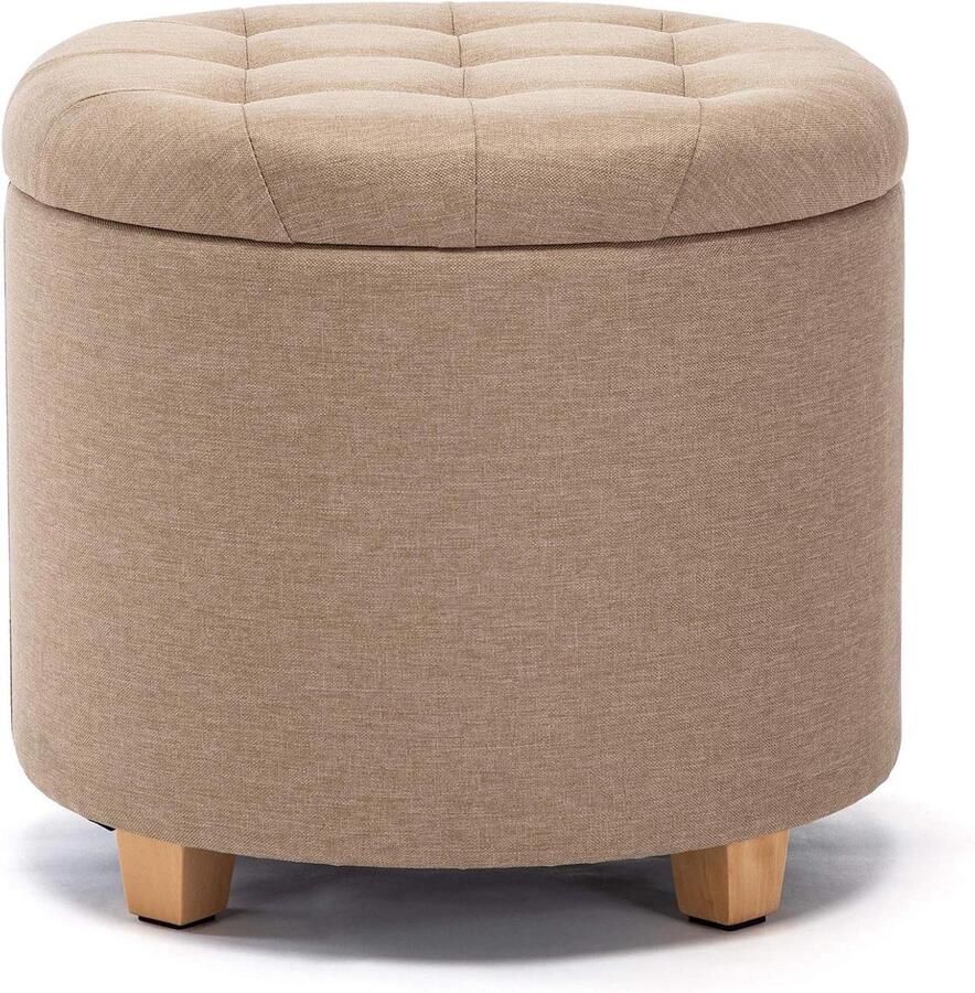 Ronde linnen opbergkruk stijlvolle voetenbank 1 stuk beige 45 cm