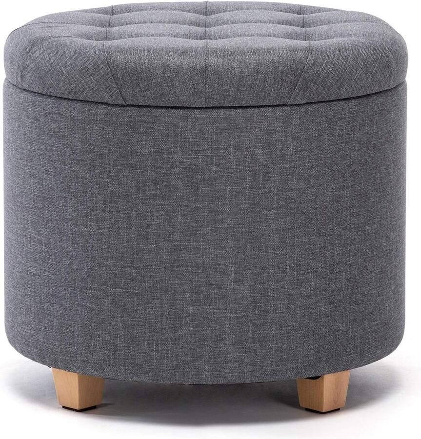 Ronde linnen Ottomaanse opbergkruk 45 cm gewatteerde zitting voetenbank poef stoel met deksel Lava