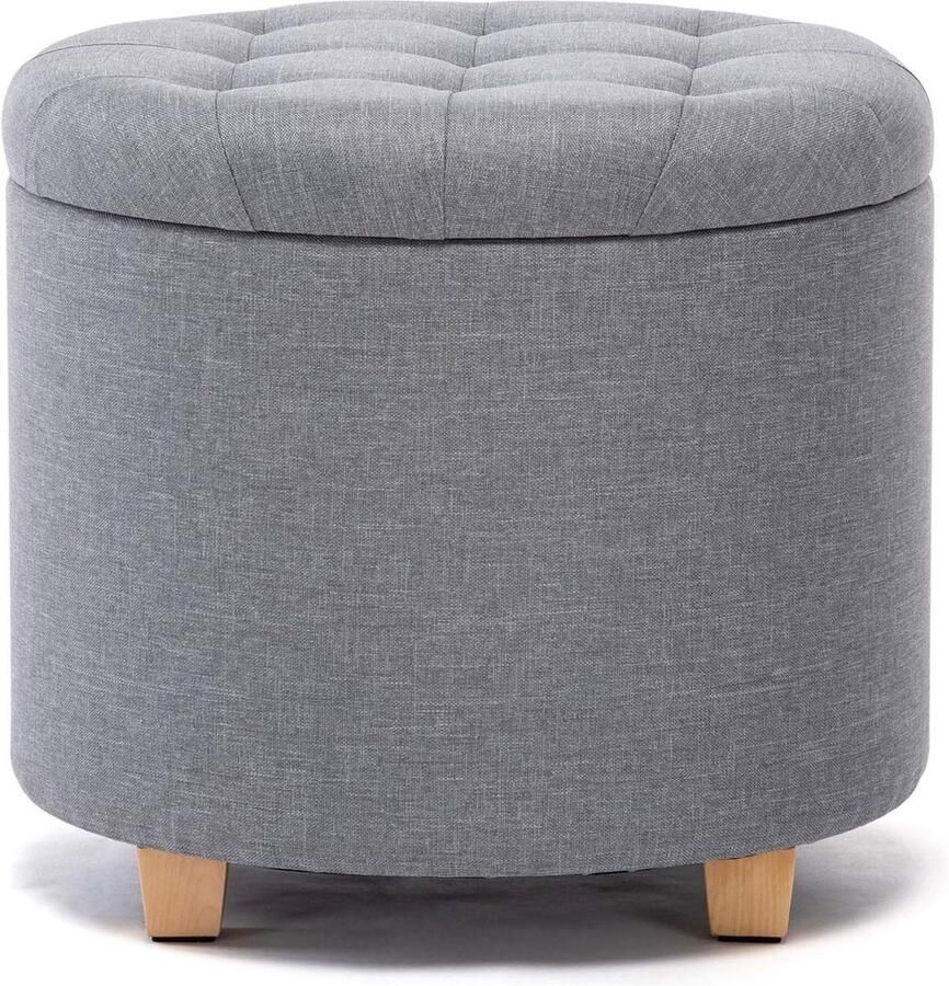 Ronde linnen Ottomaanse opbergkruk 45 cm gewatteerde zitting voetenbank poef stoel met deksel Parel Rivier