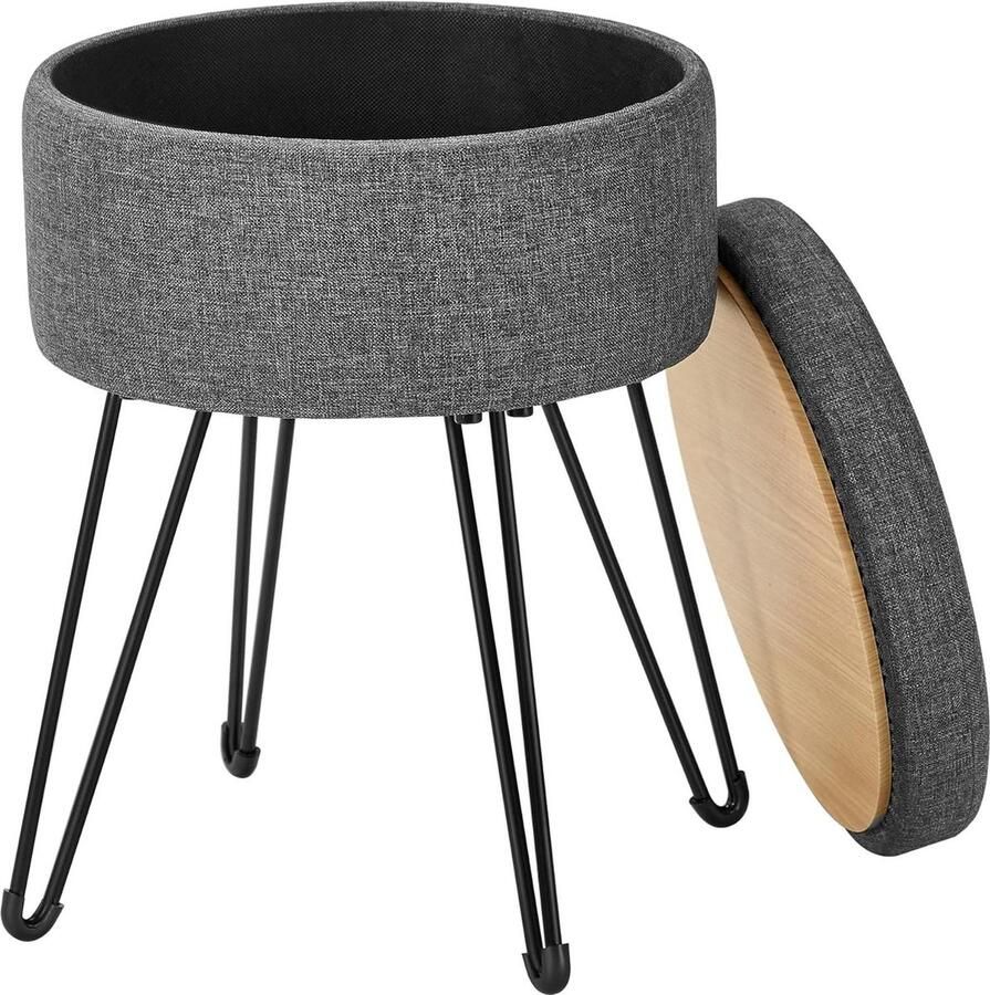 Ronde make-upkruk met opbergruimte 39 x 44 cm Leigrijs Houten kruk