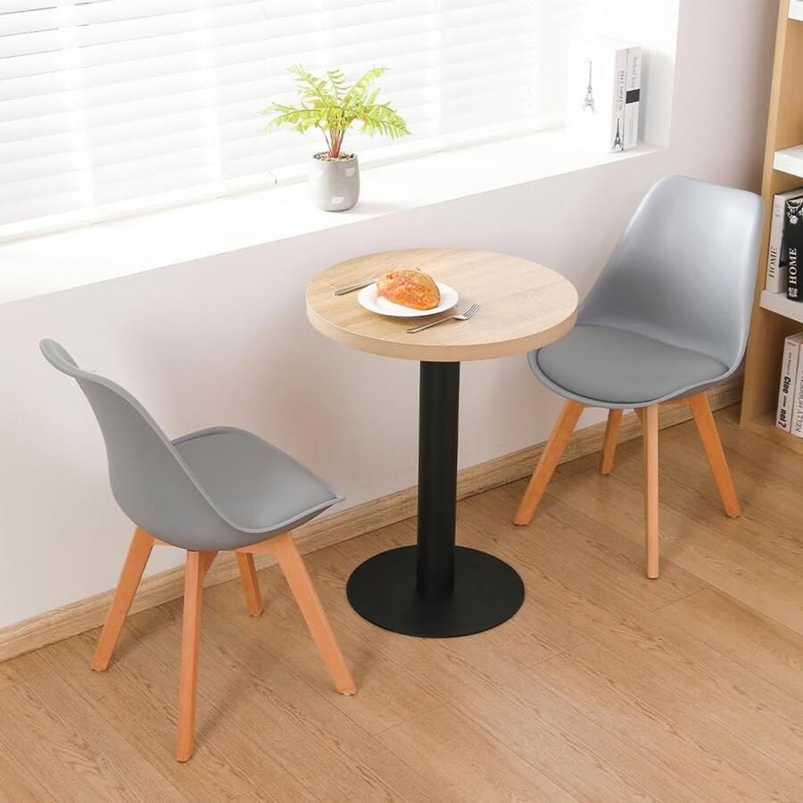 Ronde Massief Houten Eettafel – Compacte Keukentafel voor 2-3 Personen met Stabiele Metalen Basis (60 × 60 × 76 cm)