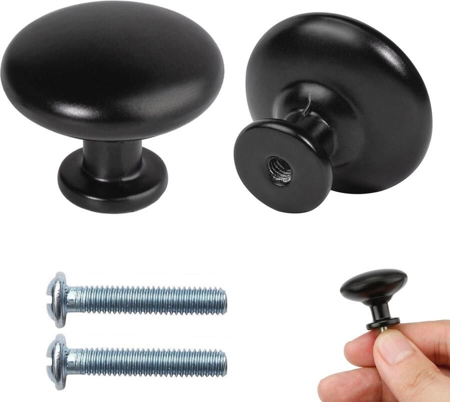 Ronde Mat Zwarte Kastknoppen 2 Stuks Aluminium Lade Knoppen voor Keuken en Meubels