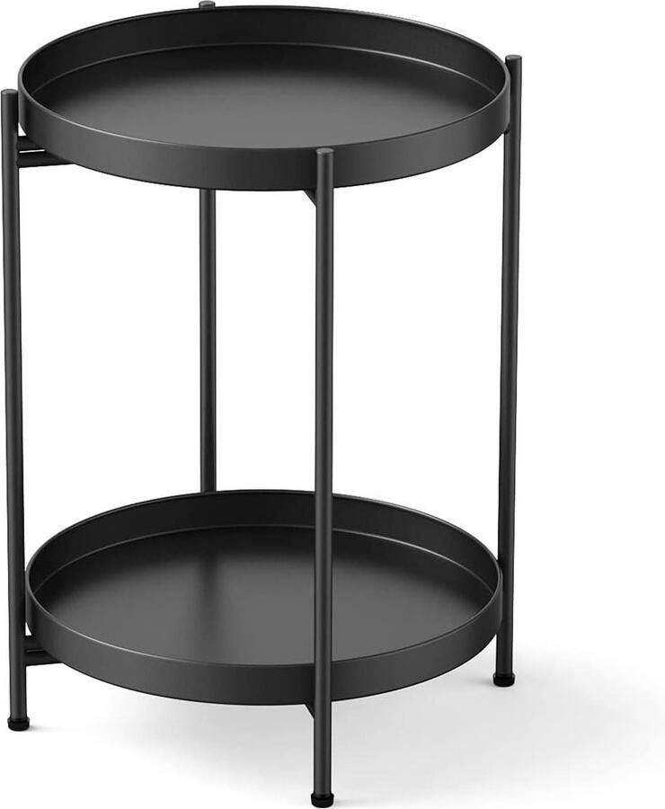 Ronde zwart metalen bijzettafel afneembare tablet diameter 40 x 50 cm salontafel nachtkastje woonkamer slaapkamer kantoor