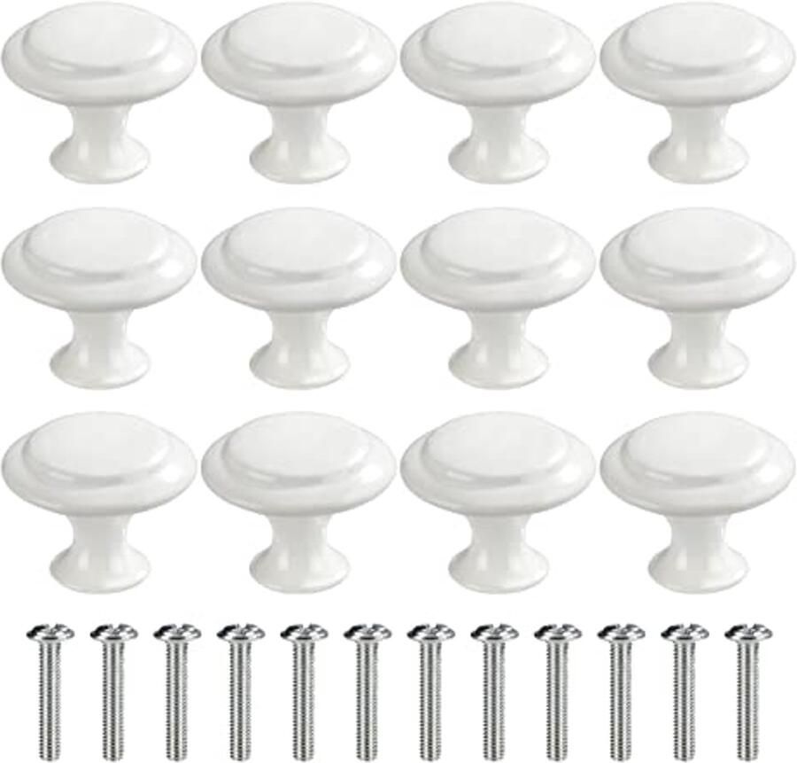 Ronde Meubelknoppen voor Kasten en Lades 30 mm 12 Stuks Wit