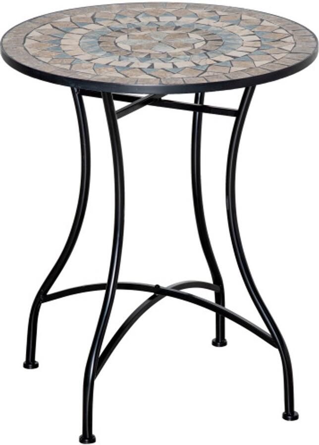 Ronde mozaïektafel bistrotafel met keramisch mozaïekblad in groen beige wit Ø60 cm voor tuin balkon en terras