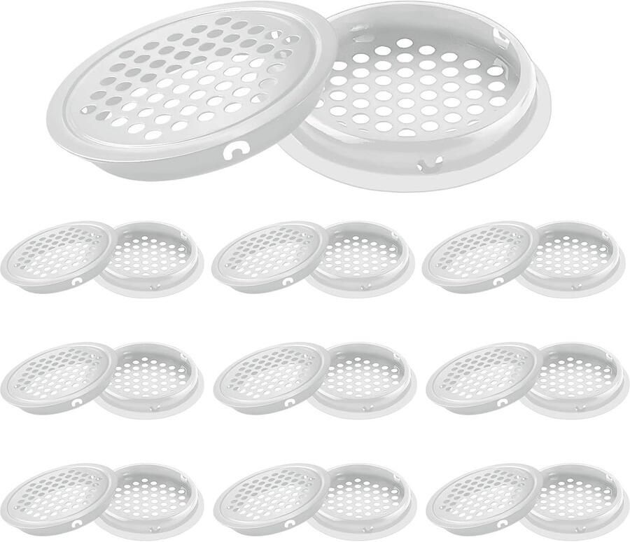 Ronde ontluchtingsafdekking 20 stuks roestvrijstaal geschikt voor kledingkasten en schoenenkasten wit