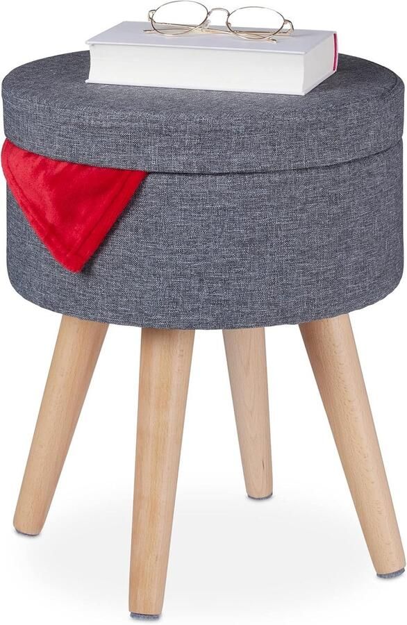 Ronde opbergpoef met deksel en tafelblad Gepolsterd en veelzijdig