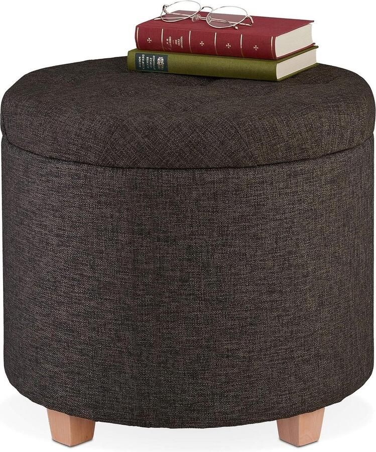 Ronde opbergpoef met opbergruimte op pootjes 41 x 44 cm bruin