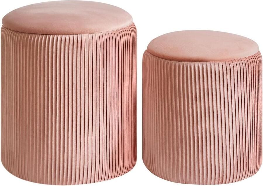 Ronde Ottomaanse met opslag Fluwelen make-upkruk Moderne salontafel Gewatteerde zitting Multifunctionele voetensteun Woonkamer en slaapkamer Roze