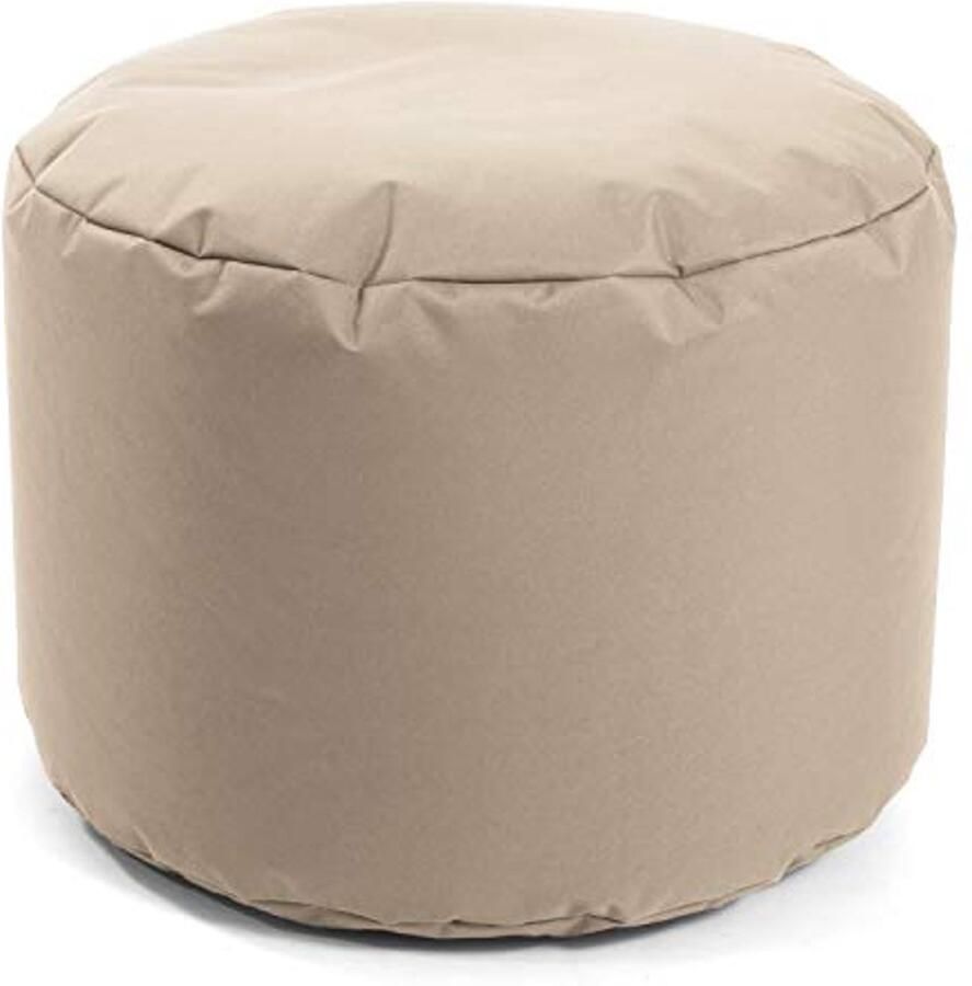 Ronde Outdoor Pouf in Beige voor Balkon en Tuin 60 x 40 cm Zitpoef en Voetensteun Geschikt voor Binnen en Buiten