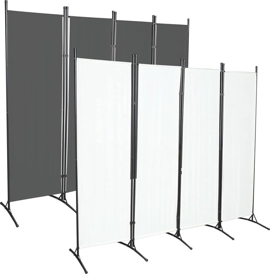 Inklapbare Vrijstaande Scheidingswand voor Binnen en Buiten 4-delige Ruimteverdeler in Donkergrijs en Crèmewit
