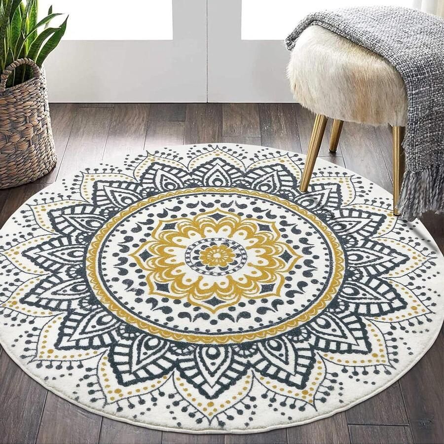 Ronde Pauwer Tapijt 120 cm Ultra Soft Touch Shaggy Tapijt Wasbaar en Antislip Pluizig Woondecoratie Tapijt voor Woonkamer en Slaapkamer