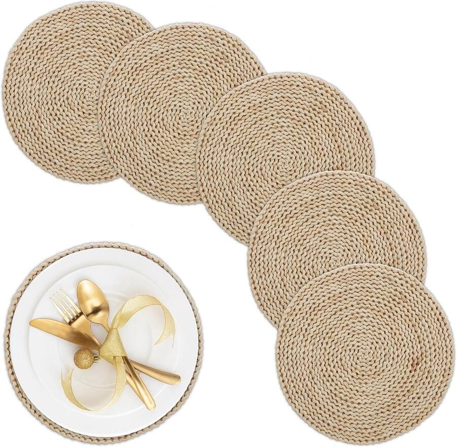 Ronde placemats voor de eettafel set van 6 boho-stijl natuurlijk materiaal