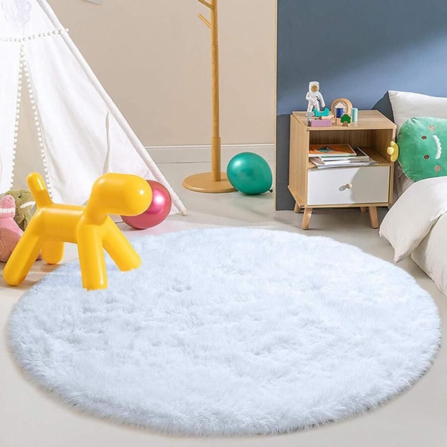 Ronde pluizige tapijten voor slaapkamers zacht Shaggy tapijt voor kinderkamer wit 80cm