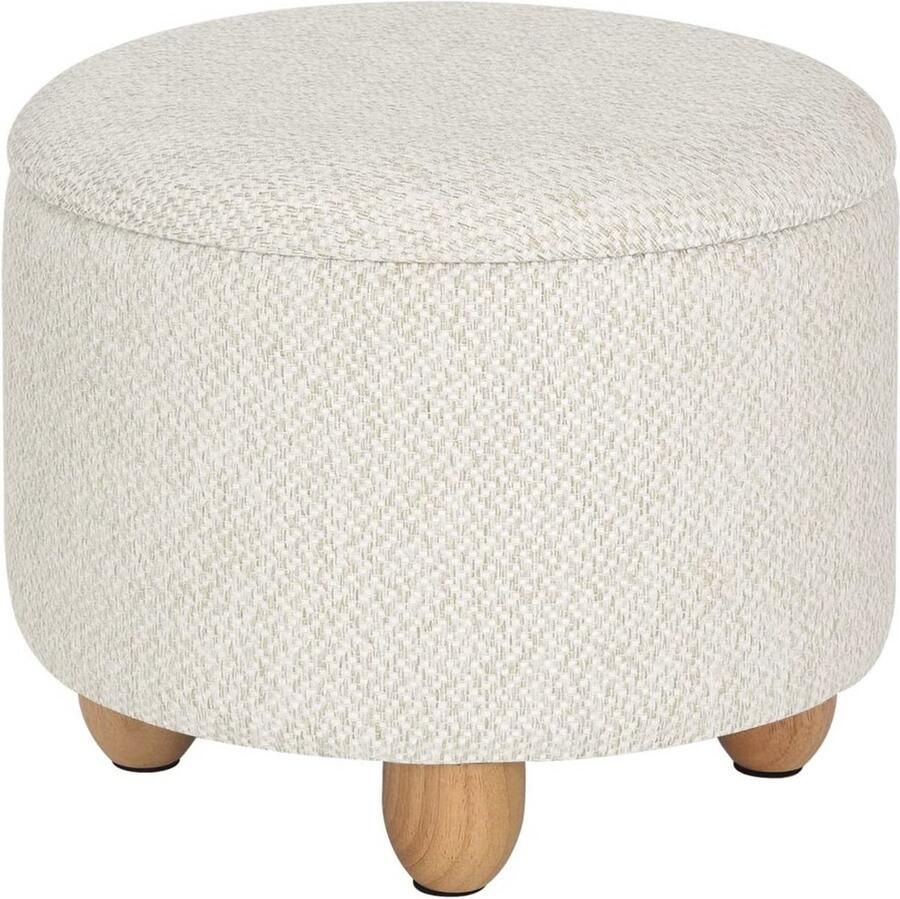 Bolt Edge Ronde Poef Creme Stof Met opbergruimte 39x39x33cm