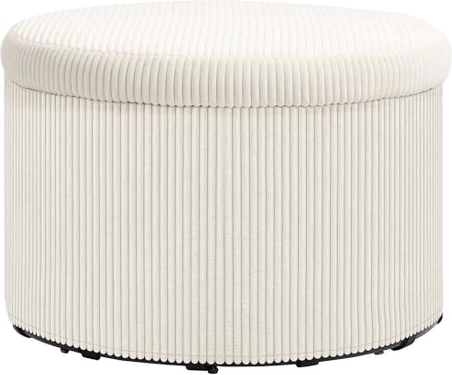 Ronde Poef met Opbergruimte en Deksel 60 x 60 x 41 cm Beige