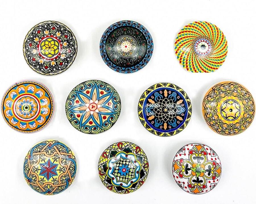Ronde porseleinen knoppen 10 stuks keramische handgrepen prachtige keramische knoppen Boheemse stijl kastknoppen voor doe-het-zelf dressoir kledingkast meubels decoratie