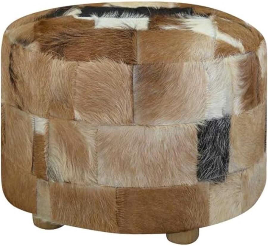 Ronde Pouf 50x50x45cm in Geitenhuid – Comfortabele Hocker en Voetensteun