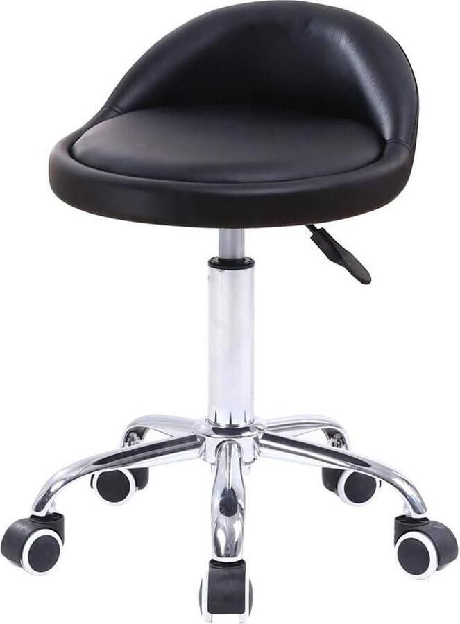 PU Lederen Ronde Rolkruk Met Rugleuning In Hoogte Verstelbare Draaibare Opstelling Werk SPA Taakstoel Met Wielen Zwart