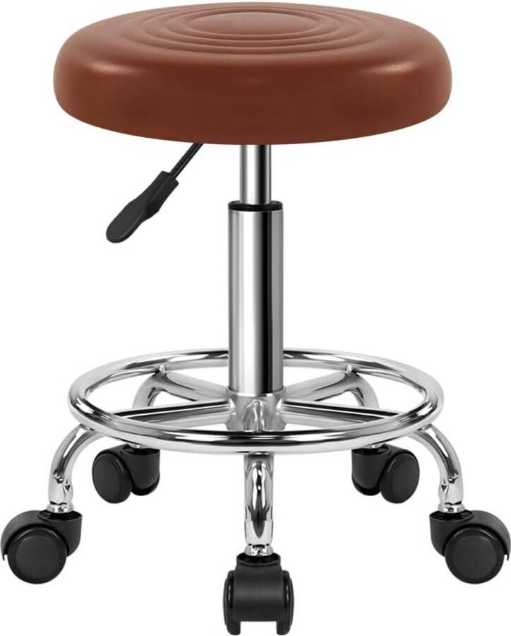 Ronde Rolling Beauty Stool Op Wielen PU Leer Draaibare Hoogte Verstelbare Salon Stoel Kruk Keuken Werk SPA Krukken Met Wielen (Bruin)