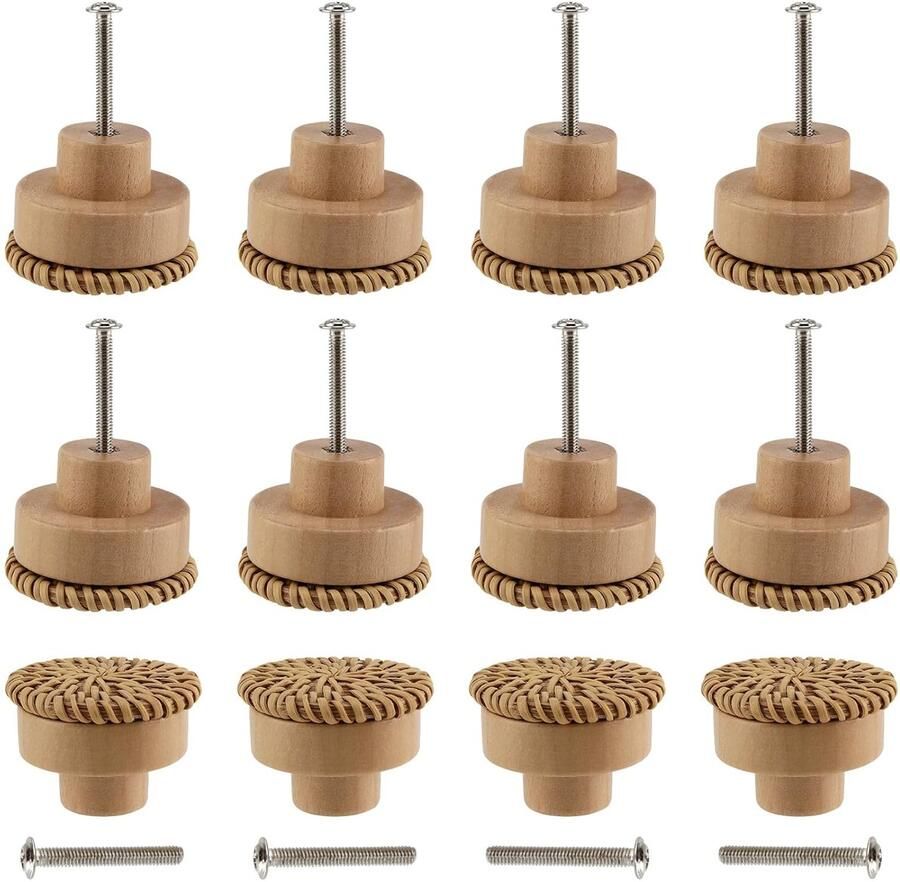 Ronde rotan meubelknoppen 12 stuks 40 x 30 mm voor kasten en laden