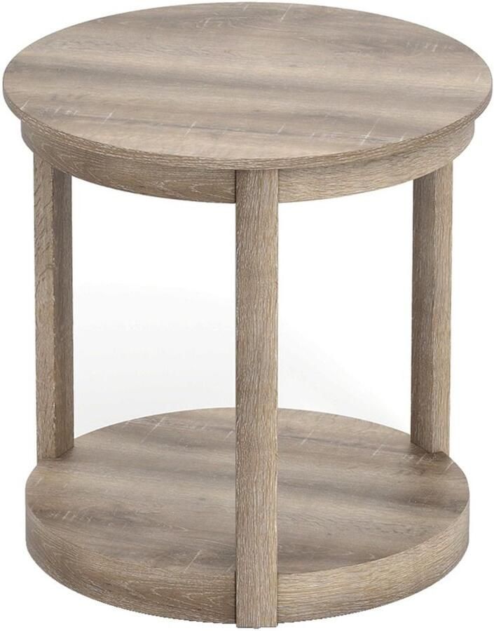 Ronde salontafel 2-laags – Rubberhout landelijke stijl grijs