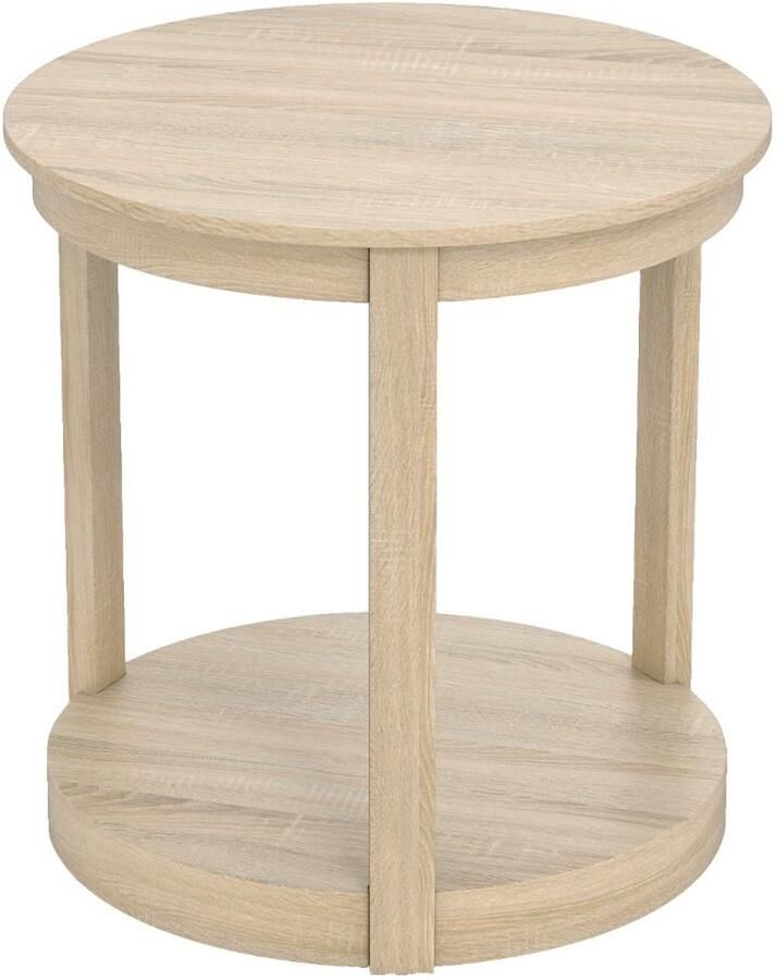 Ronde salontafel 2-laags – Rubberhout landelijke stijl naturel