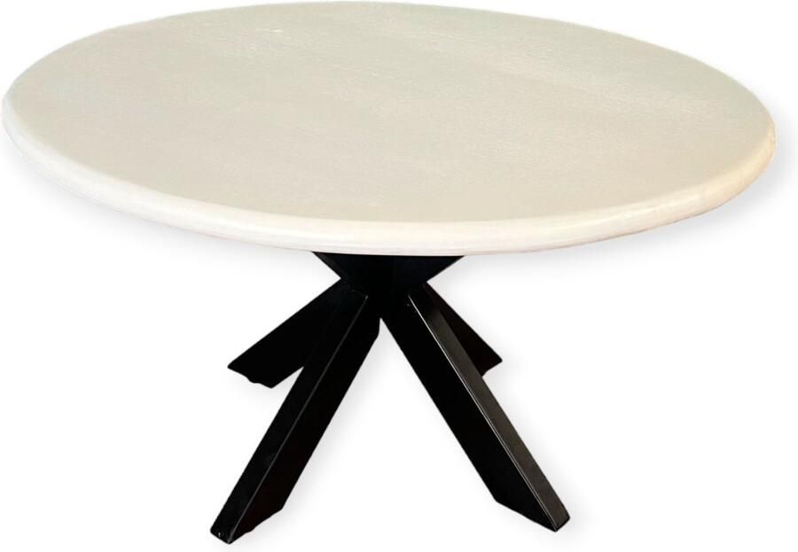 Zita Home Salontafel 80 cm diameter 45 cm hoogte- Wit blad met zwarte poten Ronde salontafel met ronde rand