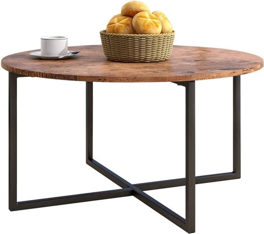 Ronde salontafel bijzettafel koffietafel metalen onderstel en een tafelblad van hout industrieel en Scandinavisch interieurdesign woonkamertafel modern zwart