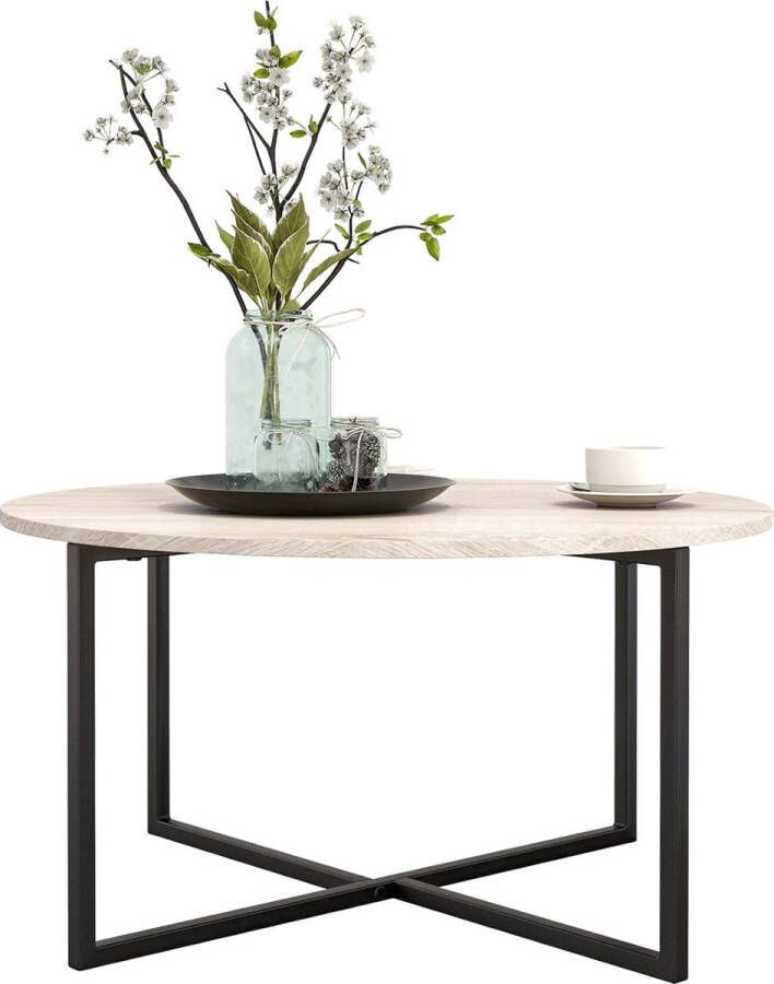 Ronde salontafel bijzettafel sofa tafel salontafel metalen onderstel en een houten tafelblad industriële en Scandinavische interieurontwerp woonkamertafel modern zwart