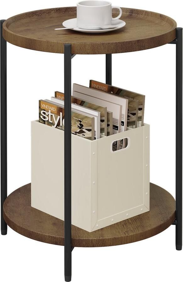 Rootz Living Rootz Ronde Salontafel Bijzettafel Vintage houtnerf Afneembaar tafelblad 43 2 cm x 49 5 cm x 43 2 cm
