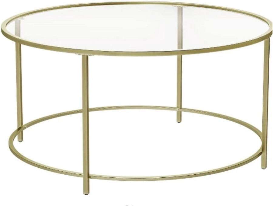 Corenia Salontafel Ronde Salontafel Glazen Tafelblad met Gouden IJzeren Frame Robuuste Koffietafel Modern Retro Design Woonkamer Accessoire Goud